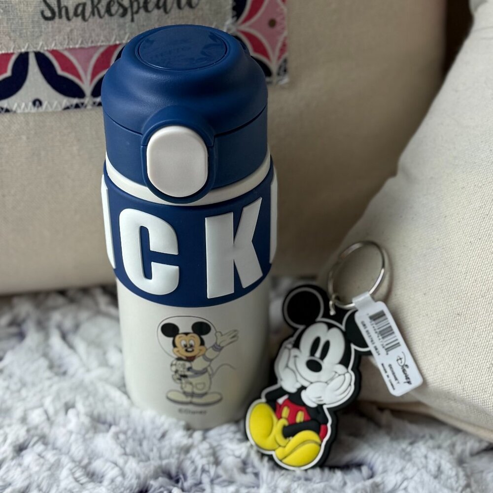 Disney Mickey Mouse Water Bottle & Keychain Bundle